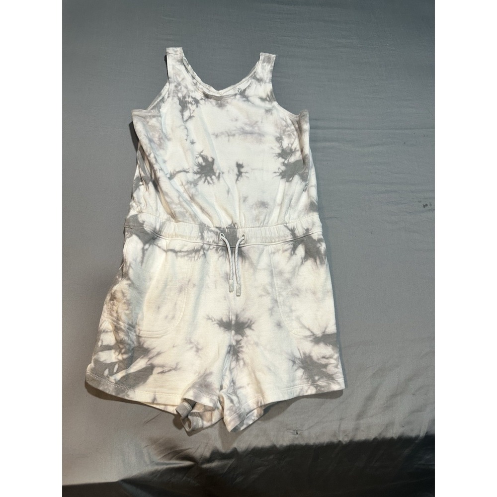 Athleta Girl‎ Tank Romper Shorts Gray/White Tie Dye Drawstring XL 14